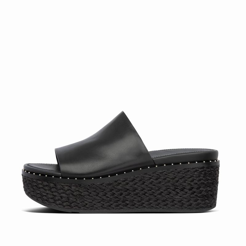 FitFlop Eloise Leder Espadrille Schwarz - FitFlop Keilsandalette Damen Schweiz [YDEB-32468]